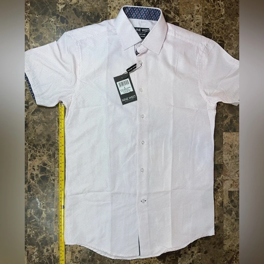 Nine West Mens Wear Dress Shirt Button Slim Fit Wrinkle Free Moisture Wicking - Picture 8 of 17
